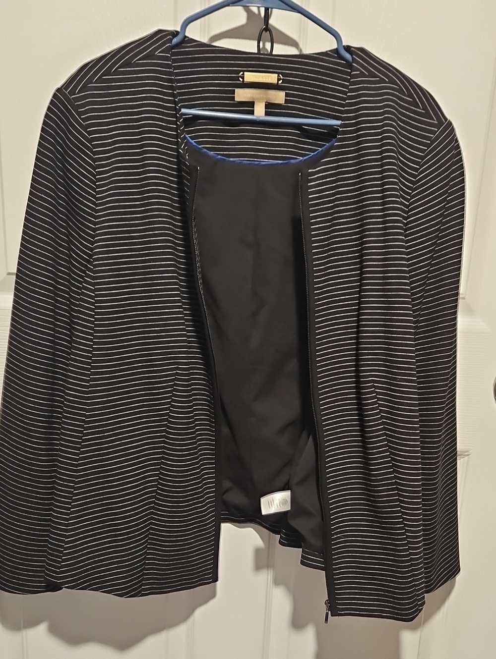 Talbots Italian Knit Striped Zip Blazer Jacket 18W Black White Cozy Layering